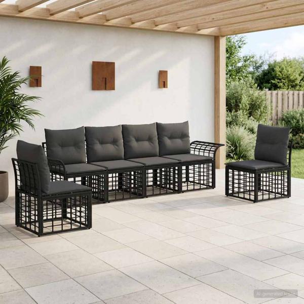 ARDEBO.de - Outdoor-Sofagarnitur 6 stk. Schwarz und Dunkelgrau Polyester