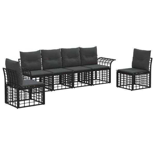 Outdoor-Sofagarnitur 6 stk. Schwarz und Dunkelgrau Polyester