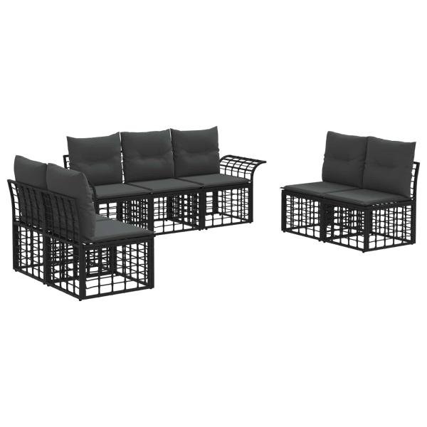 Outdoor-Sofagarnitur 7 stk. Schwarz und Dunkelgrau Polyester