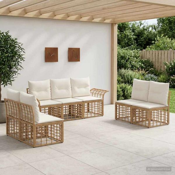 ARDEBO.de - Outdoor-Sofagarnitur 7 stk. Natürlich und Cremweiß Polyester