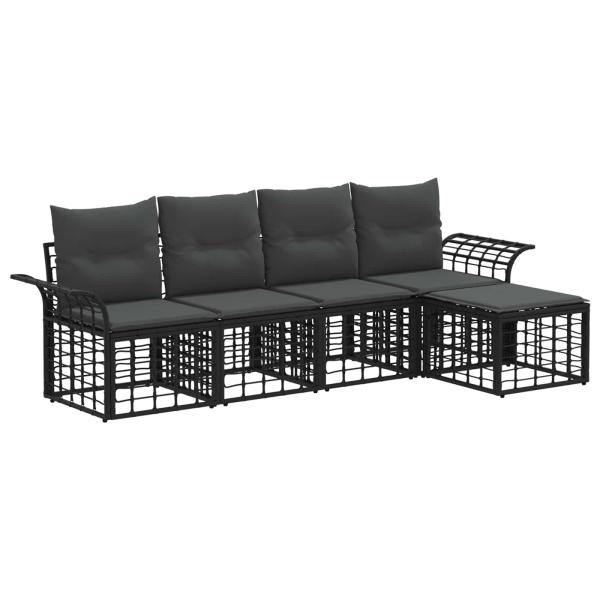 Outdoor-Sofagarnitur 5 stk. Schwarz und Dunkelgrau Polyester