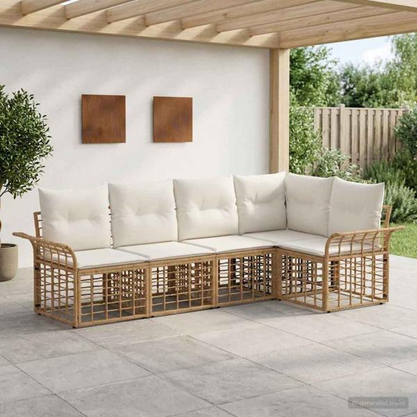 ARDEBO.de - Outdoor-Sofagarnitur 5 Stk. Natürlich und Cremweiß Polyester