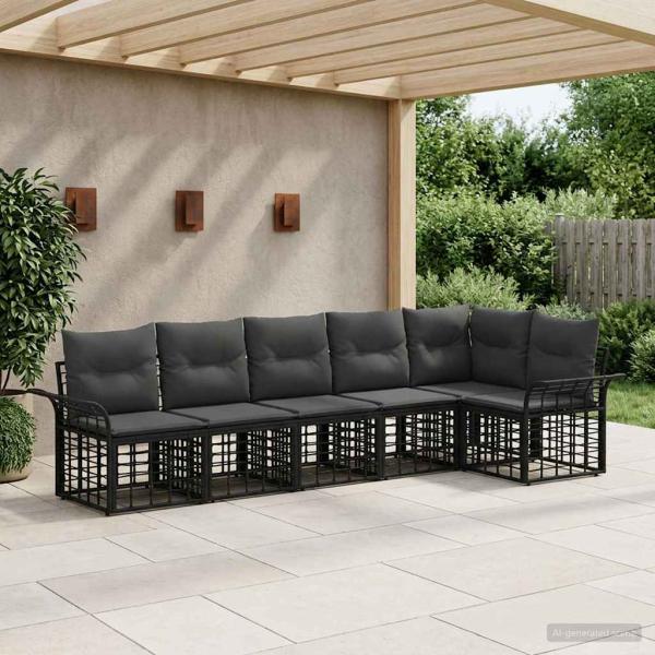 ARDEBO.de - Outdoor-Sofagarnitur 6 stk. Schwarz und Dunkelgrau Polyester
