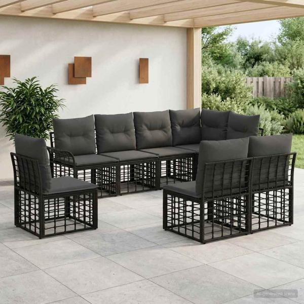 ARDEBO.de - Outdoor-Sofagarnitur 8 stk. Schwarz und Dunkelgrau Polyester