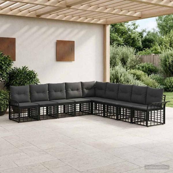 ARDEBO.de - Outdoor-Sofagarnitur 9 stk. Schwarz und Dunkelgrau Polyester
