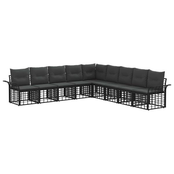 Outdoor-Sofagarnitur 9 stk. Schwarz und Dunkelgrau Polyester