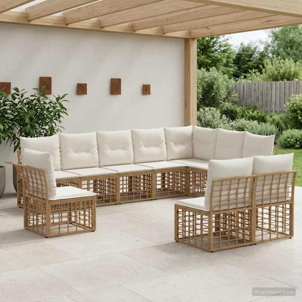 ARDEBO.de - Outdoor-Sofagarnitur 10 stk. Natürlich und Cremweiß Polyester