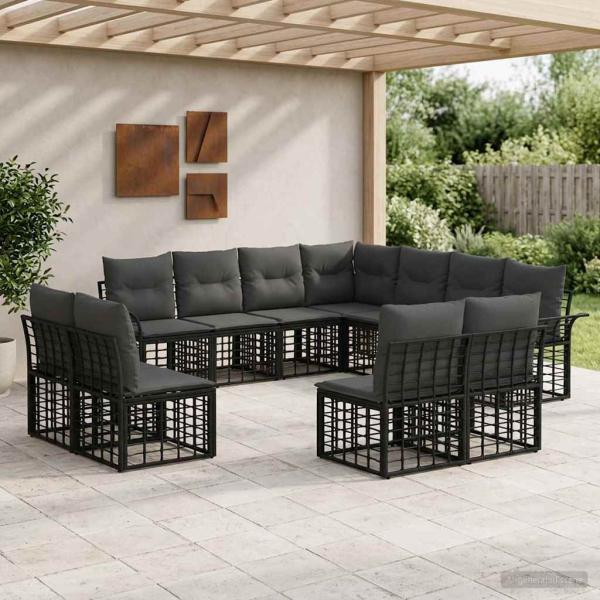 ARDEBO.de - Outdoor-Sofagarnitur 11 stk. Schwarz und Dunkelgrau Polyester