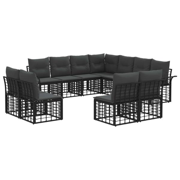 Outdoor-Sofagarnitur 11 stk. Schwarz und Dunkelgrau Polyester