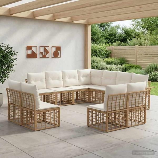 ARDEBO.de - Outdoor-Sofagarnitur 11 stk. Nat?rlich und Cremwei? Polyester