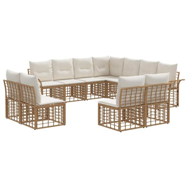 Outdoor-Sofagarnitur 11 stk. Nat?rlich und Cremwei? Polyester