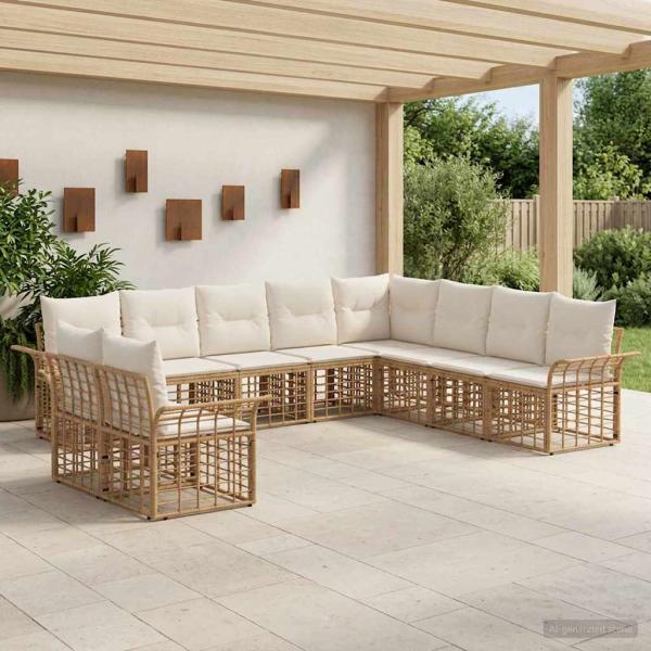 ARDEBO.de - Outdoor-Sofagarnitur 10 stk. Natürlich und Cremweiß Polyester
