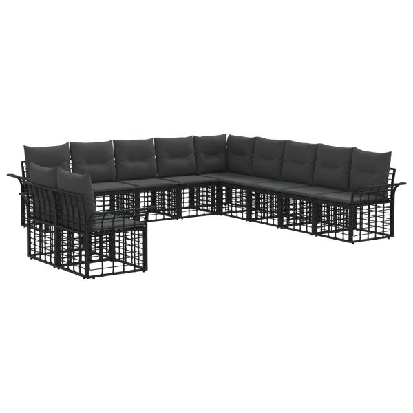 Outdoor-Sofagarnitur 11 stk. Schwarz und Dunkelgrau Polyester