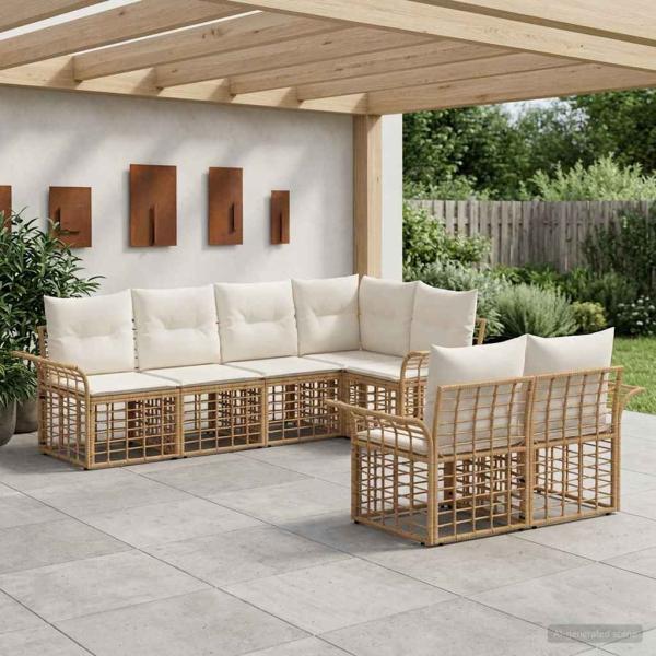ARDEBO.de - Outdoor-Sofagarnitur 7 stk. Natürlich und Cremweiß Polyester
