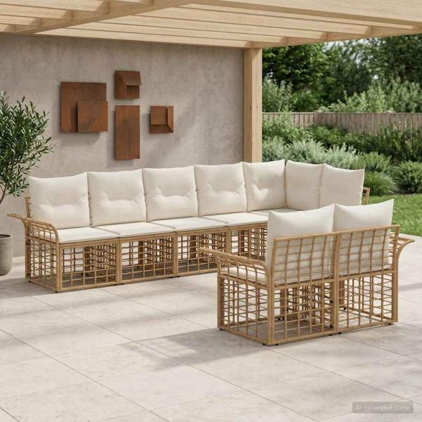 ARDEBO.de - Outdoor-Sofagarnitur 8 stk. Natürlich und Cremweiß Poly-Rattan