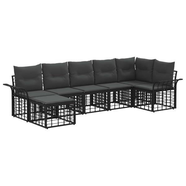 Outdoor-Sofagarnitur 7 Stk. Schwarz und Dunkelgrau Polyester