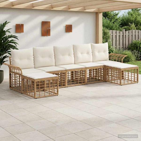 ARDEBO.de - Outdoor-Sofagarnitur 7 Stk. Natürlich und Cremweiß Polyester