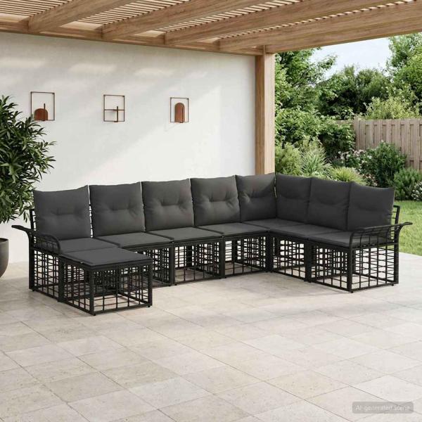 ARDEBO.de - Outdoor-Sofagarnitur 8 Stk. Schwarz und Dunkelgrau Polyester