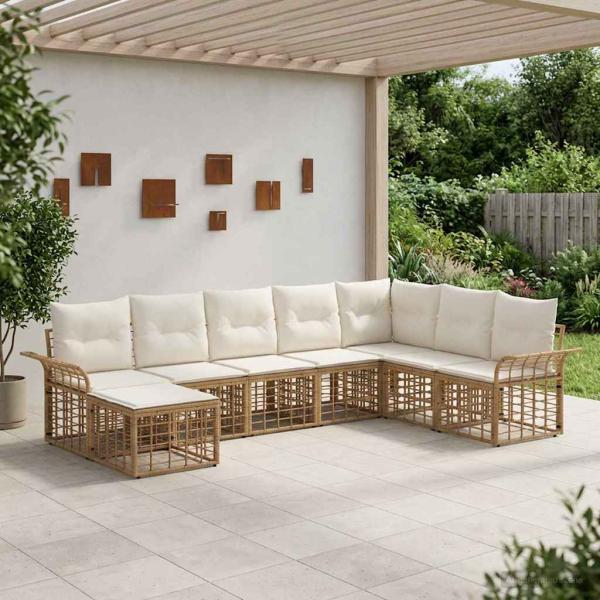 ARDEBO.de - Outdoor-Sofagarnitur 8 stk. Natürlich und Cremweiß Polyester