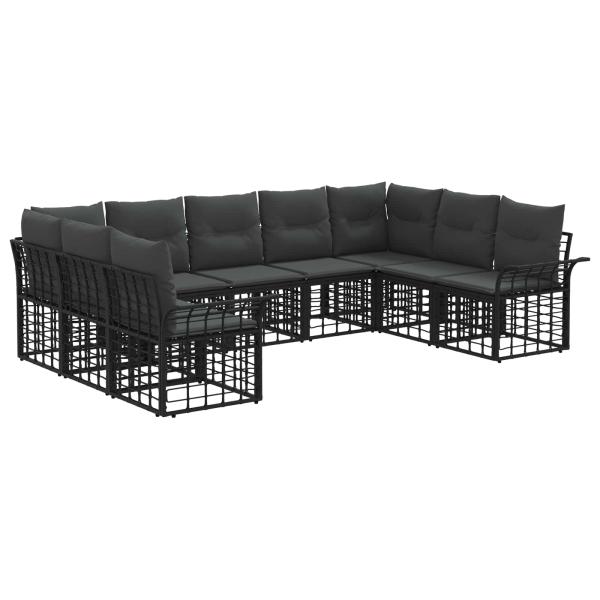 Outdoor-Sofagarnitur 9 stk. Schwarz und Dunkelgrau Polyester