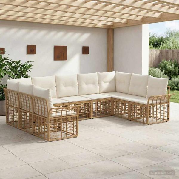 ARDEBO.de - Outdoor-Sofagarnitur 9 stk. Natürlich und Cremweiß Polyester