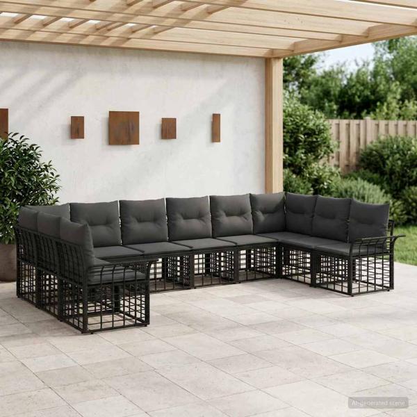 ARDEBO.de - Outdoor-Sofagarnitur 10 stk. Schwarz und Dunkelgrau Polyester