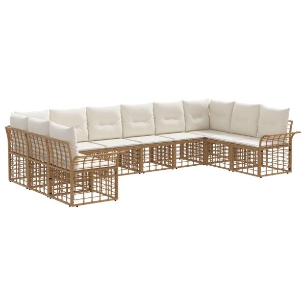 Outdoor-Sofagarnitur 10 stk. Nat?rlich und Cremwei? Polyester
