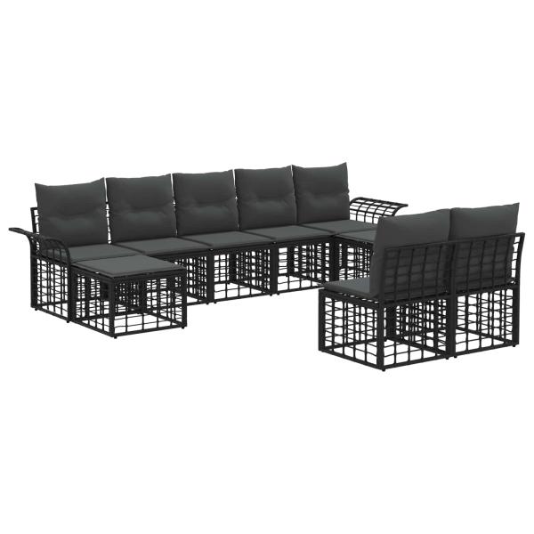 Outdoor-Sofagarnitur 9 stk. Schwarz und Dunkelgrau Polyester
