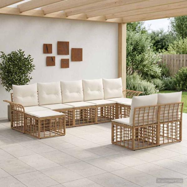 ARDEBO.de - Outdoor-Sofagarnitur 9 Stk. Natürlich und Cremweiß Polyester