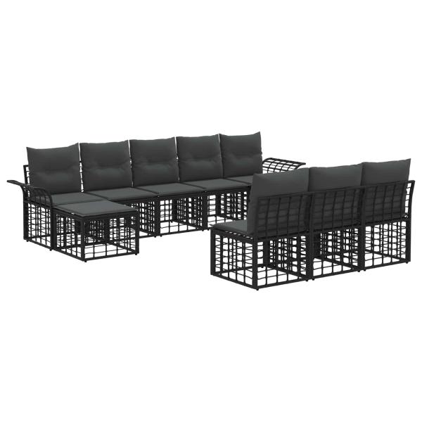 Outdoor-Sofagarnitur 9 stk. Schwarz und Dunkelgrau Polyester