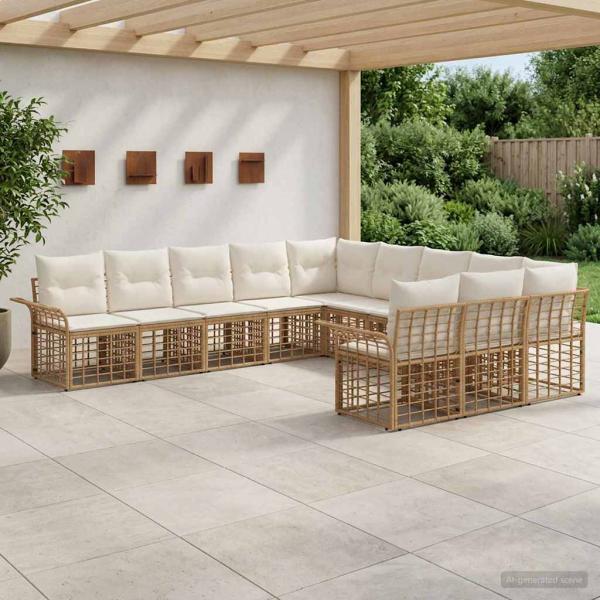 ARDEBO.de - Outdoor-Sofagarnitur 11 stk. Natürlich und Cremweiß Polyester