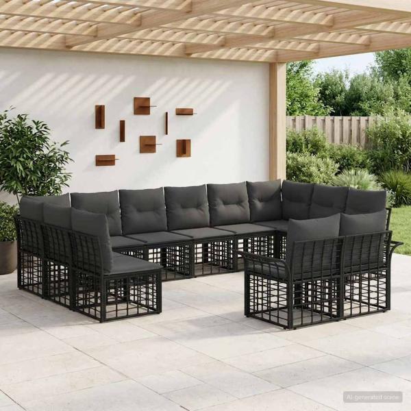 ARDEBO.de - Outdoor-Sofagarnitur 12 stk. Schwarz und Dunkelgrau Polyester