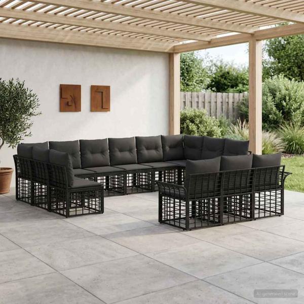 ARDEBO.de - Outdoor-Sofagarnitur 13 stk. Schwarz und Dunkelgrau Polyester