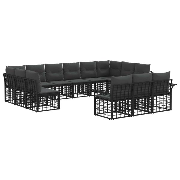 Outdoor-Sofagarnitur 13 stk. Schwarz und Dunkelgrau Polyester
