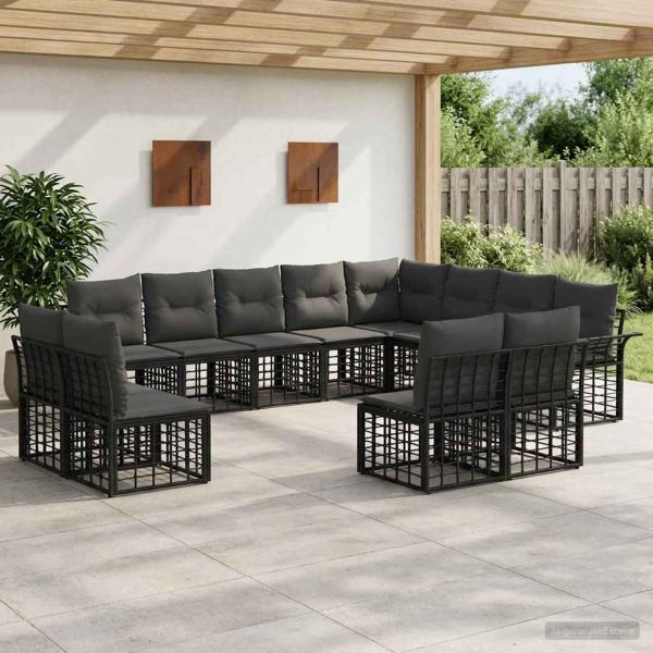 ARDEBO.de - Outdoor-Sofagarnitur 12 stk. Schwarz und Dunkelgrau Polyester