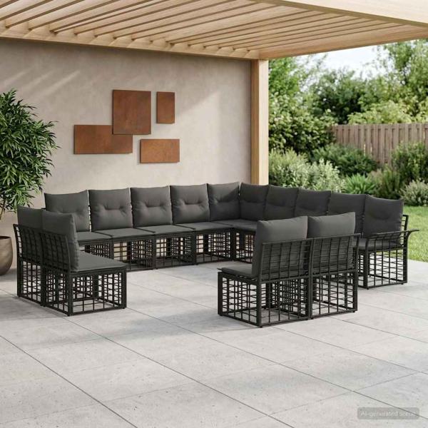 ARDEBO.de - Outdoor-Sofagarnitur 13 stk. Schwarz und Dunkelgrau Polyester