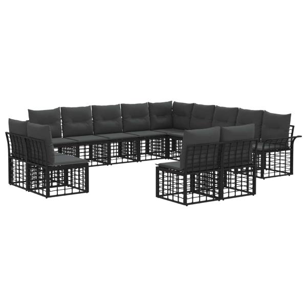 Outdoor-Sofagarnitur 13 stk. Schwarz und Dunkelgrau Polyester