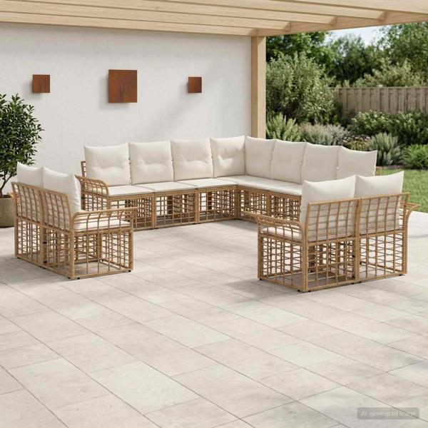 ARDEBO.de - Outdoor-Sofagarnitur 11 stk. Natürlich und Cremweiß Polyester