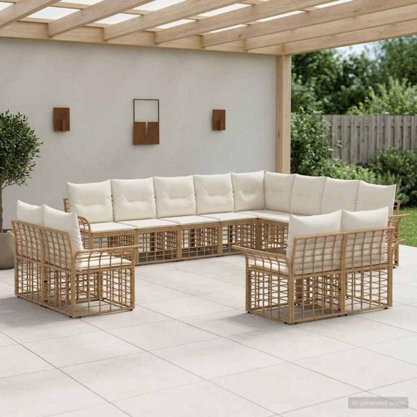 ARDEBO.de - Outdoor-Sofagarnitur 12 stk. Natürlich und Cremweiß Polyester