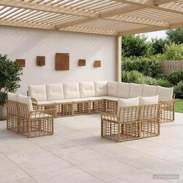 ARDEBO.de - Outdoor-Sofagarnitur 13 stk. Natürlich und Cremweiß Polyester