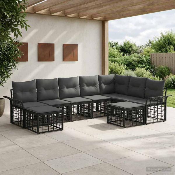 ARDEBO.de - Outdoor-Sofagarnitur 9 stk. Schwarz und Dunkelgrau Polyester