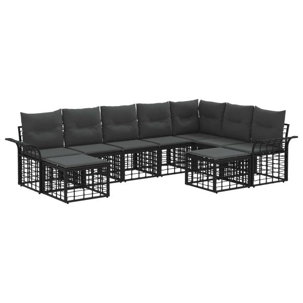 Outdoor-Sofagarnitur 9 stk. Schwarz und Dunkelgrau Polyester