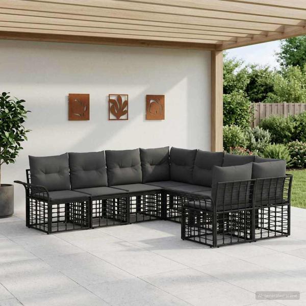 ARDEBO.de - Outdoor-Sofagarnitur 8 stk. Schwarz und Dunkelgrau Polyester
