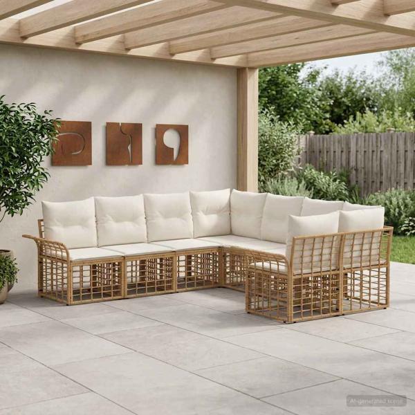 ARDEBO.de - Outdoor-Sofagarnitur 8 stk. Natürlich und Cremweiß Polyester