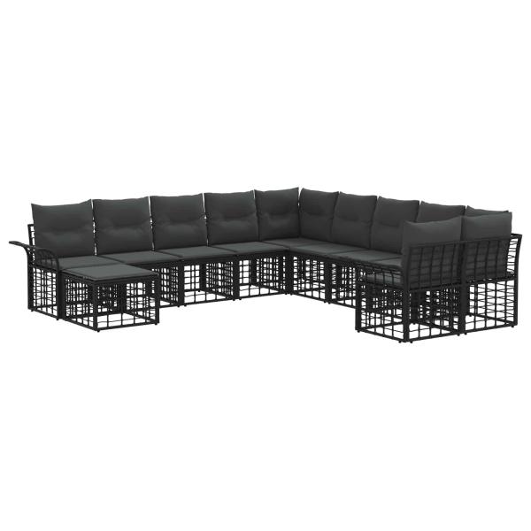 Outdoor-Sofagarnitur 11 stk. Schwarz und Dunkelgrau Polyester