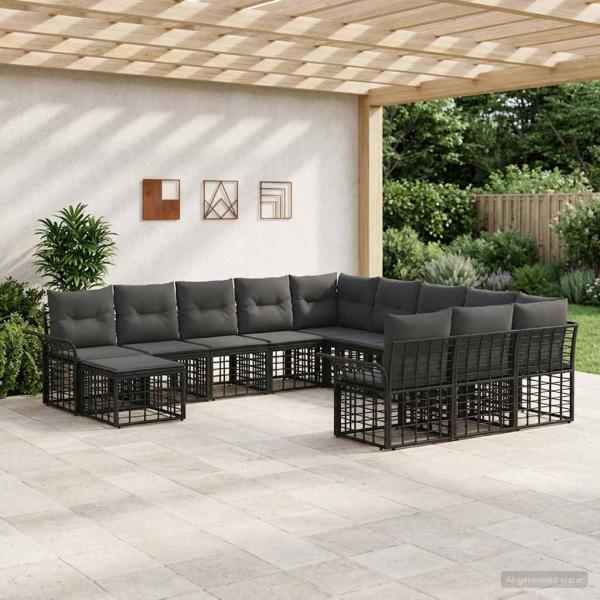 ARDEBO.de - Gartensofa-set 12 stk. Schwarz und Dunkelgrau Poly-Rattan