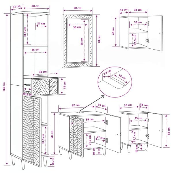 Badezimmerschrank-Set mit Schubladen 5 pcs Massivholz Mango