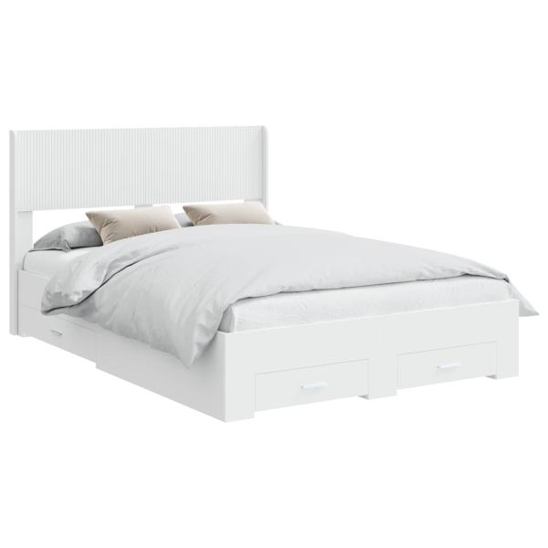 Bettgestell mit Stauraum und Kopfteil Weiß Holzwerkstoff