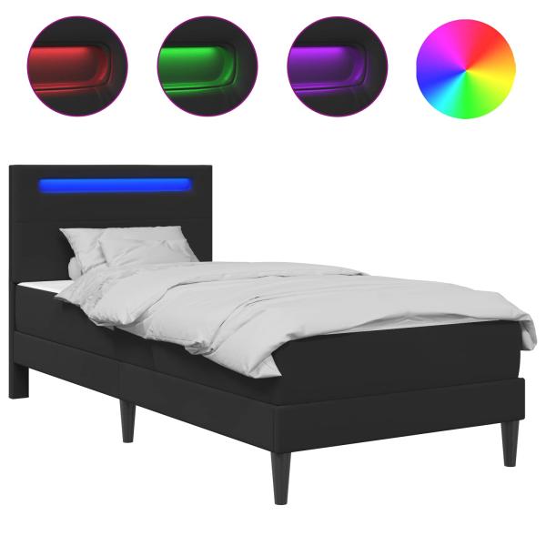 Bettrahmen mit LED-Lichtleisten Schwarz 90 x 200 cm Kunstleder