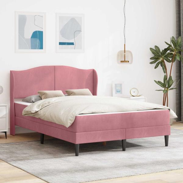 ARDEBO.de - Bettrahmen mit Kopfteil Rosa 140 x 190 cm Samt